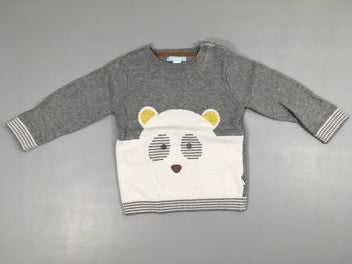 Pull gris ours flocage craquelé, légèrement bouloché