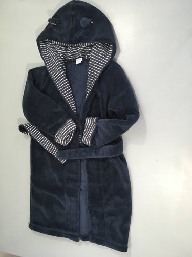 Peignoir à capuche velours bleu marine, moins cher chez Petit Kiwi