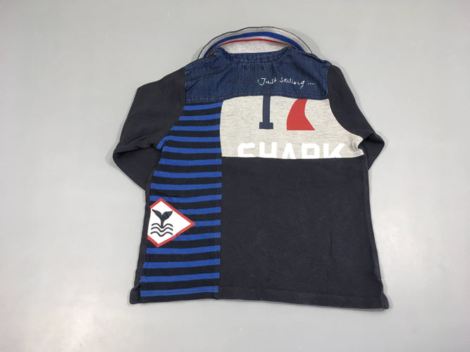 Polo m.l bleu marine drapeau, légèrement bouloché, moins cher chez Petit Kiwi