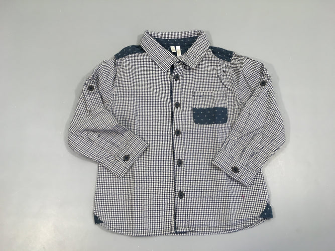 Chemise m.l  blanche à carreaux bleu marine, moins cher chez Petit Kiwi