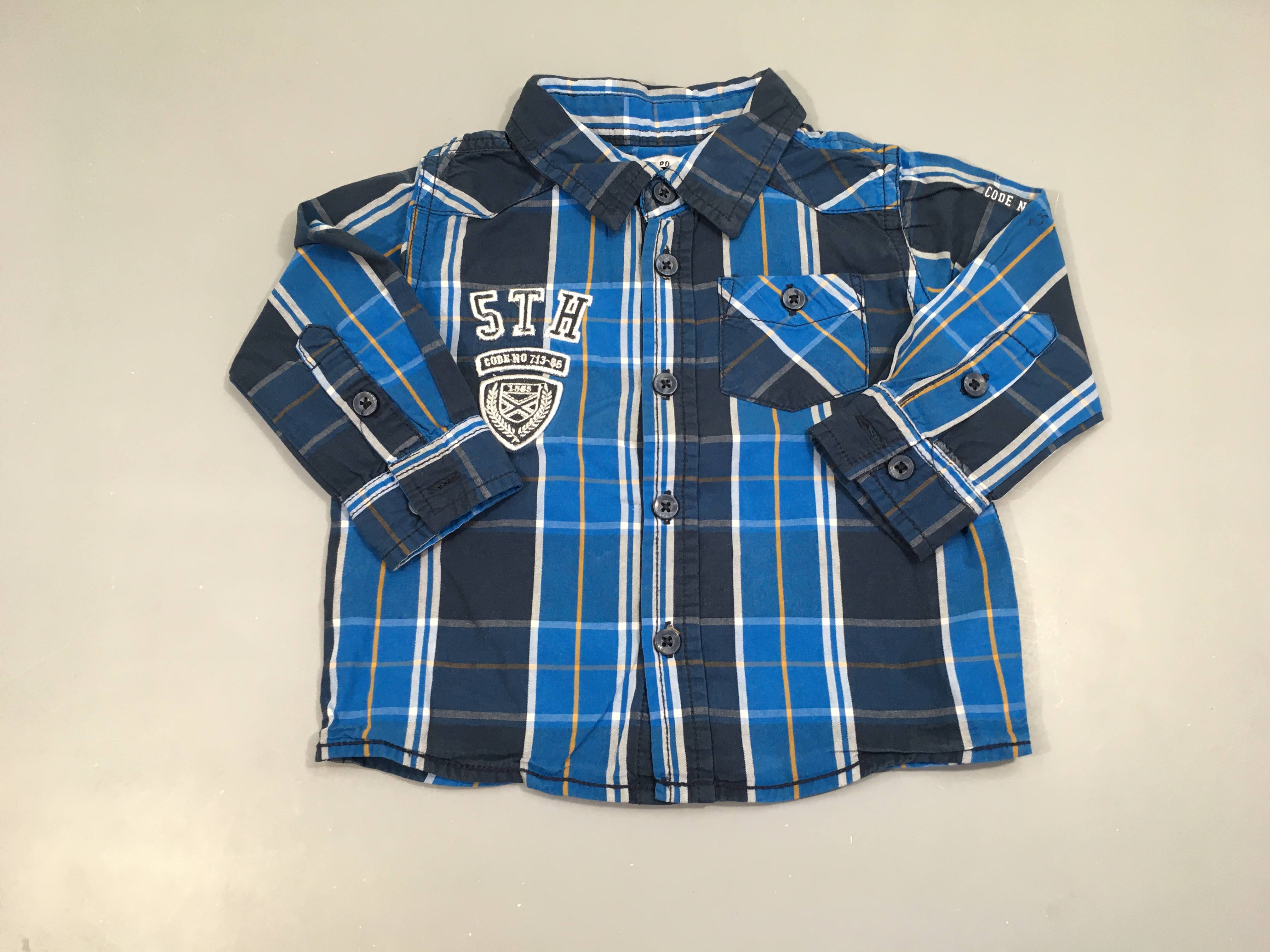 Chemise m.l bleu à carreaux