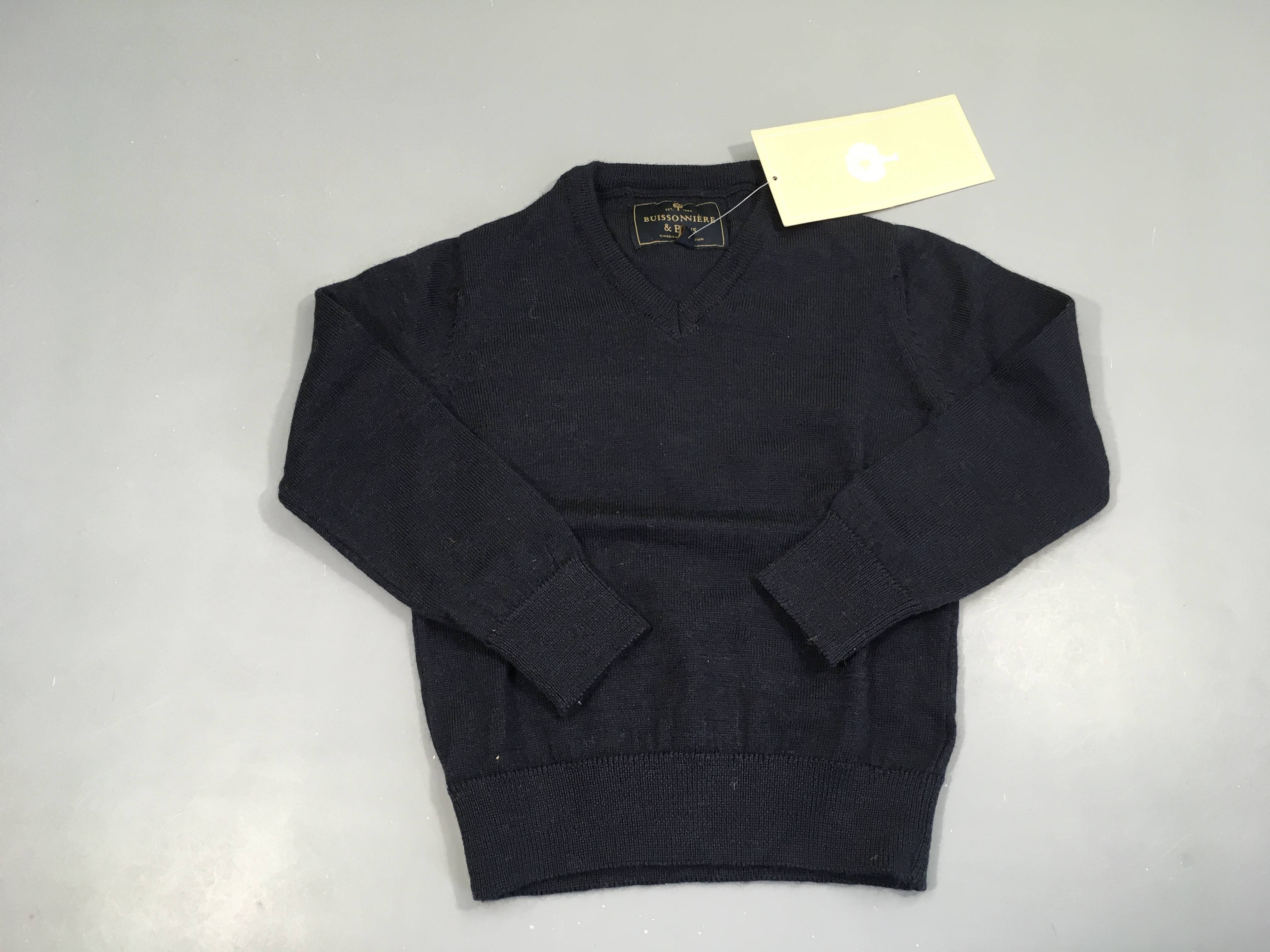 NEUF Pull col V bleu foncé, 80% laine