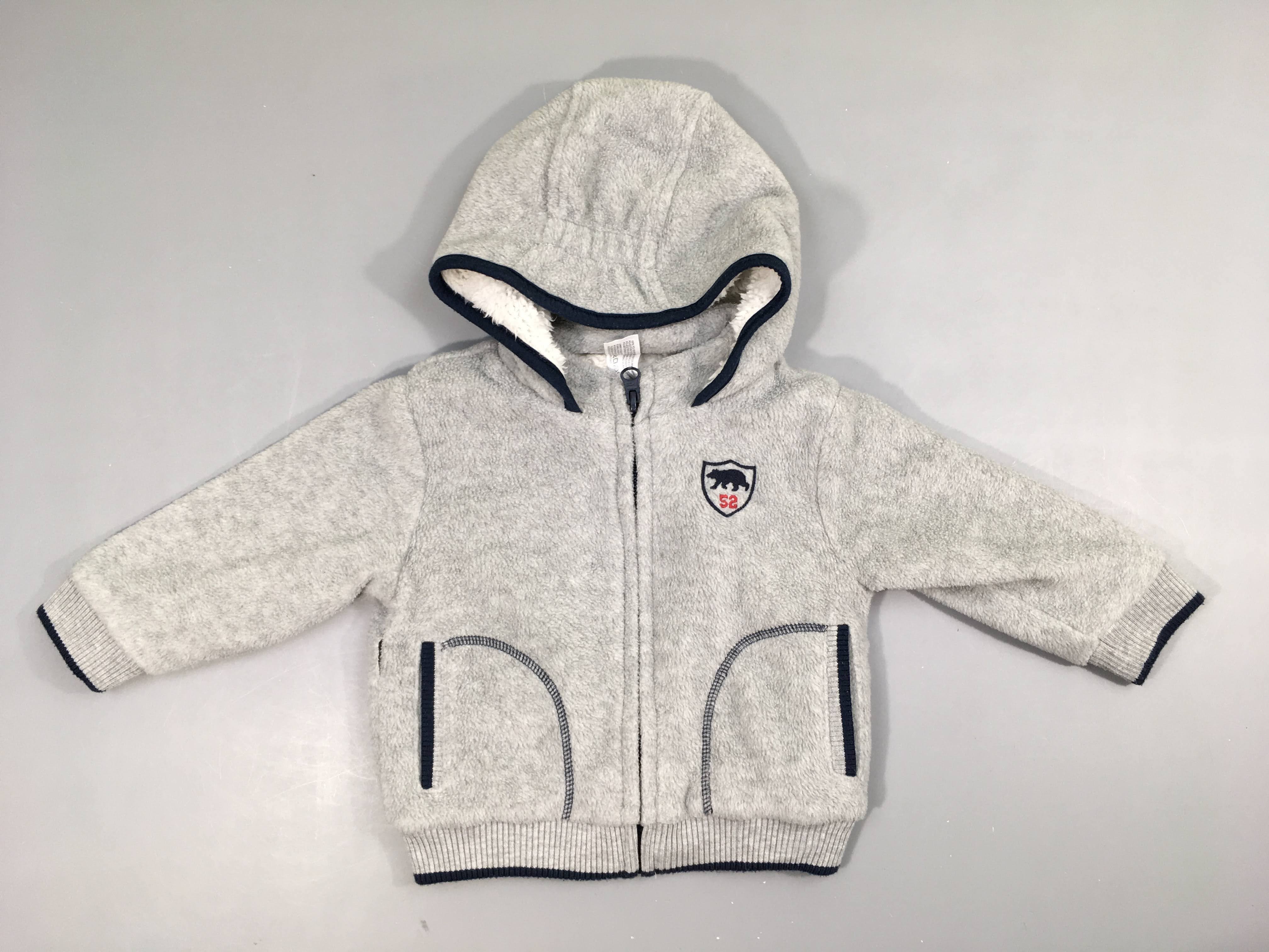 Polar zippé à capuche gris chiné 52, doublé peluche