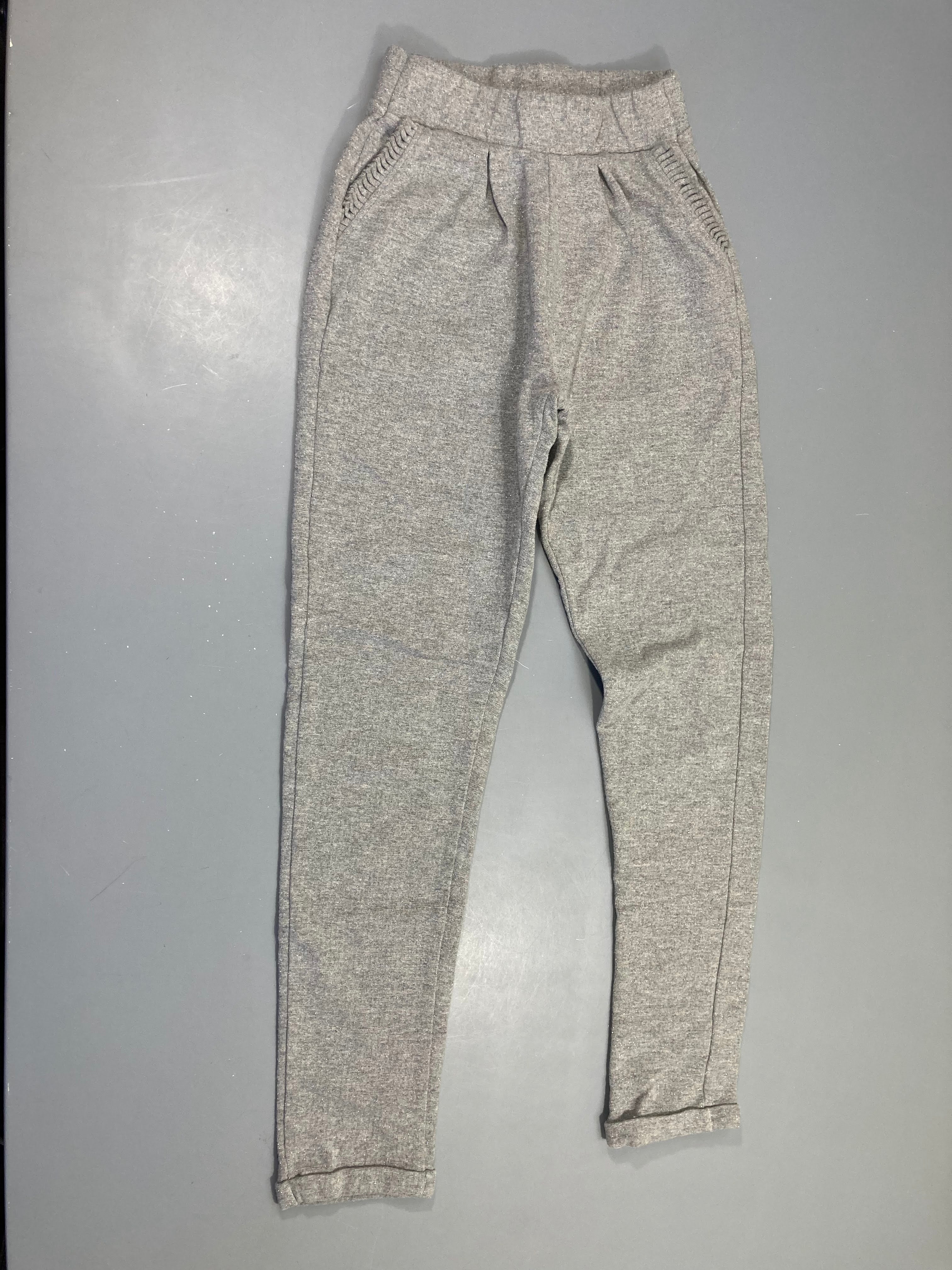 Pantalon molleton gris irisé froufrous