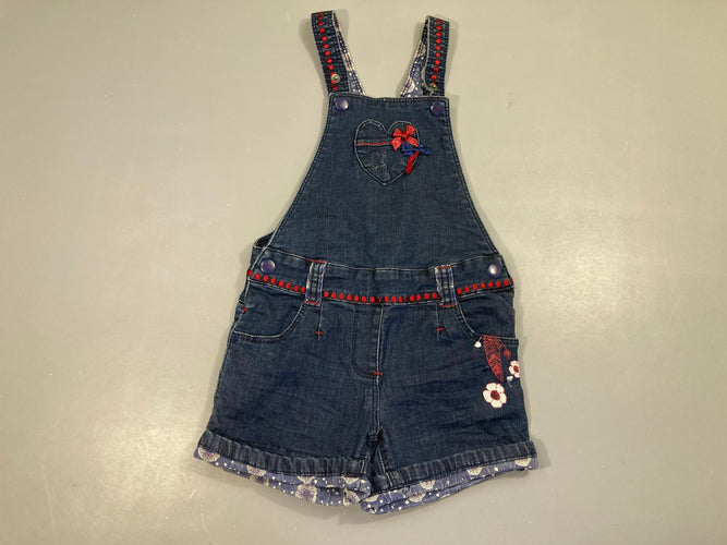 Salopette short denim à revers broderies, moins cher chez Petit Kiwi