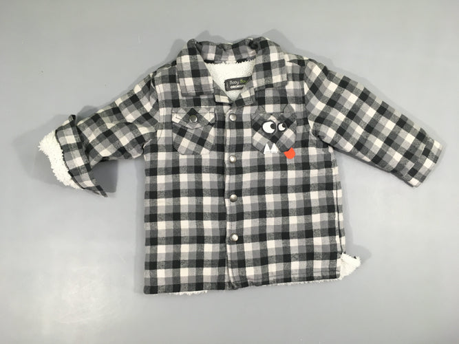 Surchemise m.l carreaux gris poche loup, doublé peluche, moins cher chez Petit Kiwi