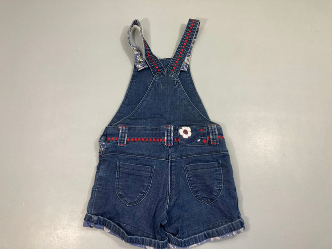 Salopette short denim à revers broderies, moins cher chez Petit Kiwi