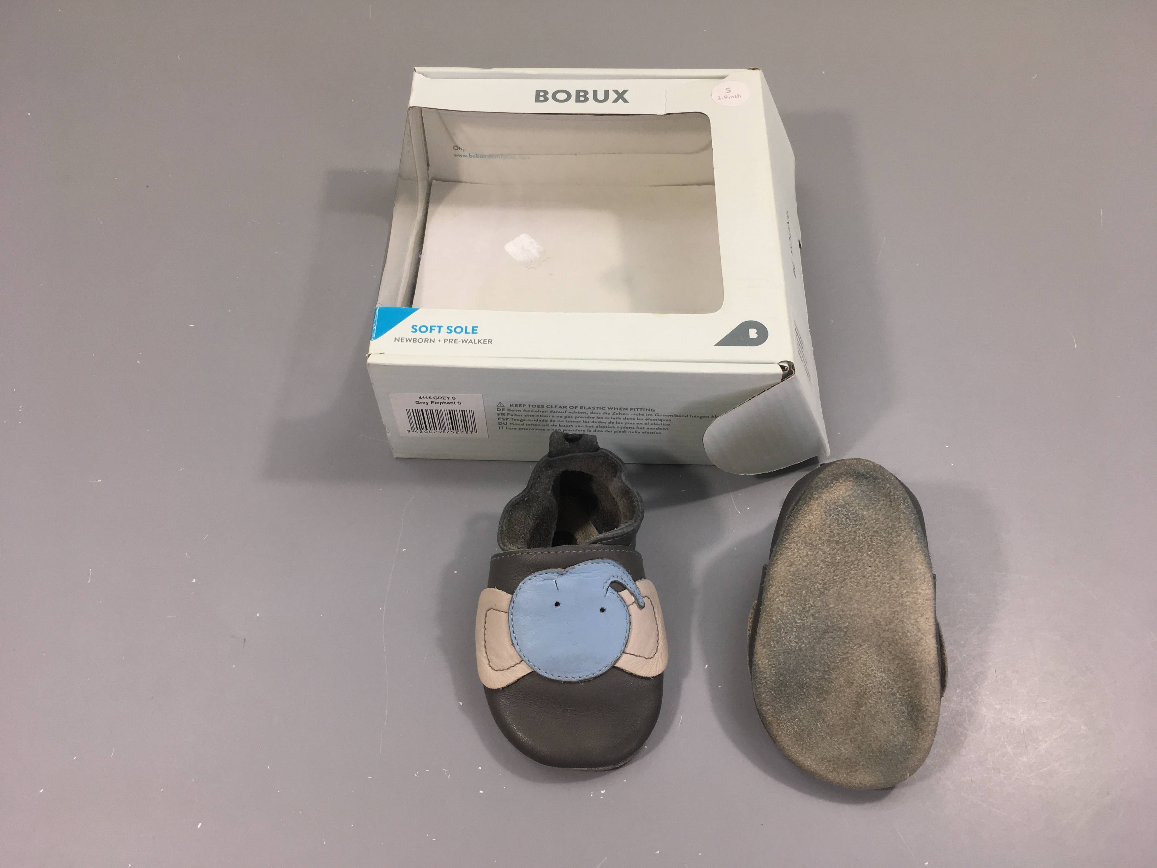 Chaussons cuir gris bleu éléphant S 3-9m