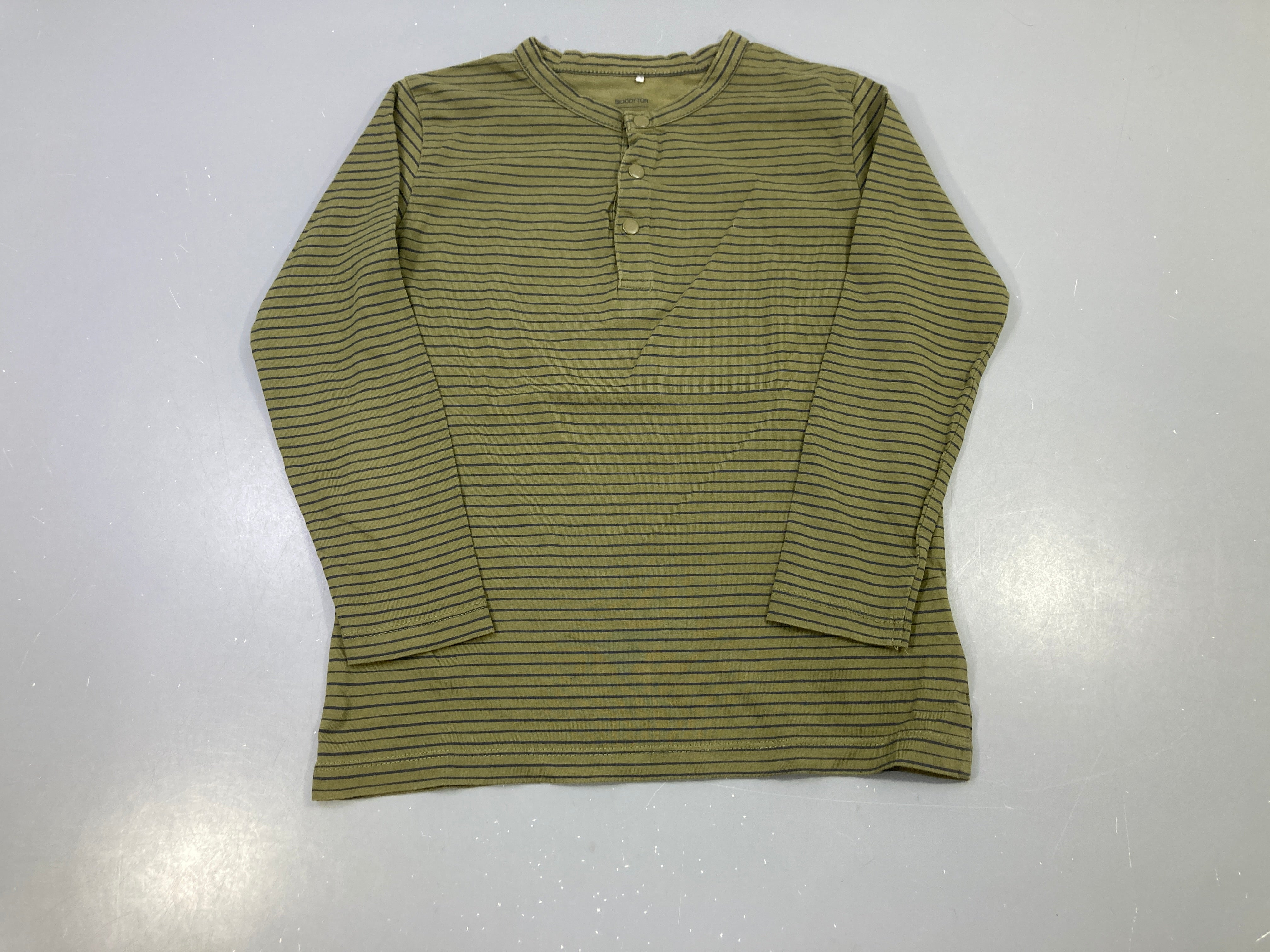 T-shirt m.l kaki rayé bleu marine, Biocotton