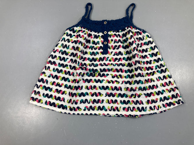 Top fines bretelles blanc/bleu marine vagues, moins cher chez Petit Kiwi
