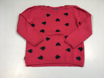 Pull rose vif coeur bleu marine