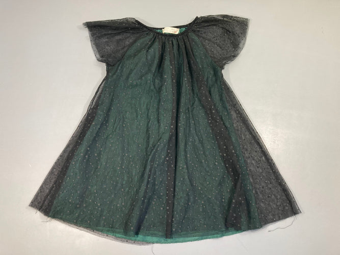 Robe m.c tulle noir pois doublure verte, moins cher chez Petit Kiwi