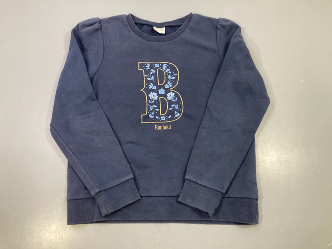 Sweat bleu marine B Bonheur brodé fleurs, moins cher chez Petit Kiwi