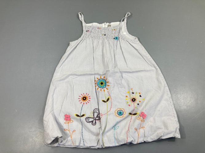 Robe fines bretelles blanc rayé gris fleurs, moins cher chez Petit Kiwi