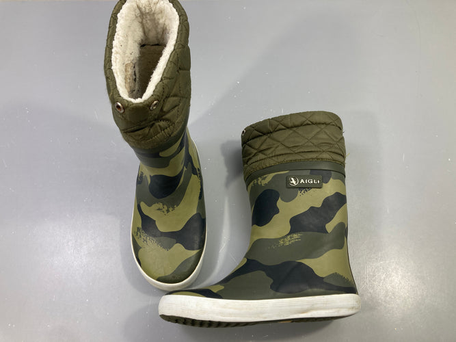 Bottes kaki camouflage doublées mouton, Aigle, portées, 30, moins cher chez Petit Kiwi