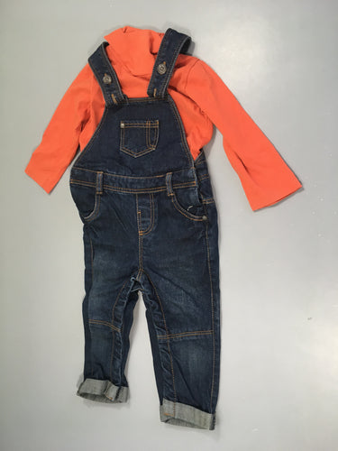 Salopette jean + T-shirt col roulé orange, moins cher chez Petit Kiwi