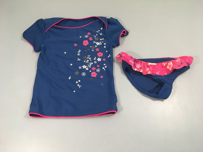 Tankini bleu foncé fleurs, moins cher chez Petit Kiwi
