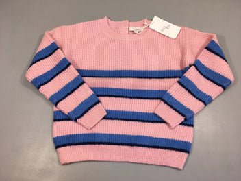 NEUF Pull épais rose rayé bleu