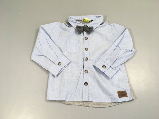 Chemise m.l coton bleu arrière jersey gris chiné noeud papillon, moins cher chez Petit Kiwi