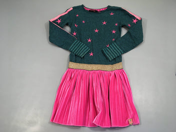 Robe m.l haut molleton vert chiné étoiles, bas velours ras rose B. Nosy