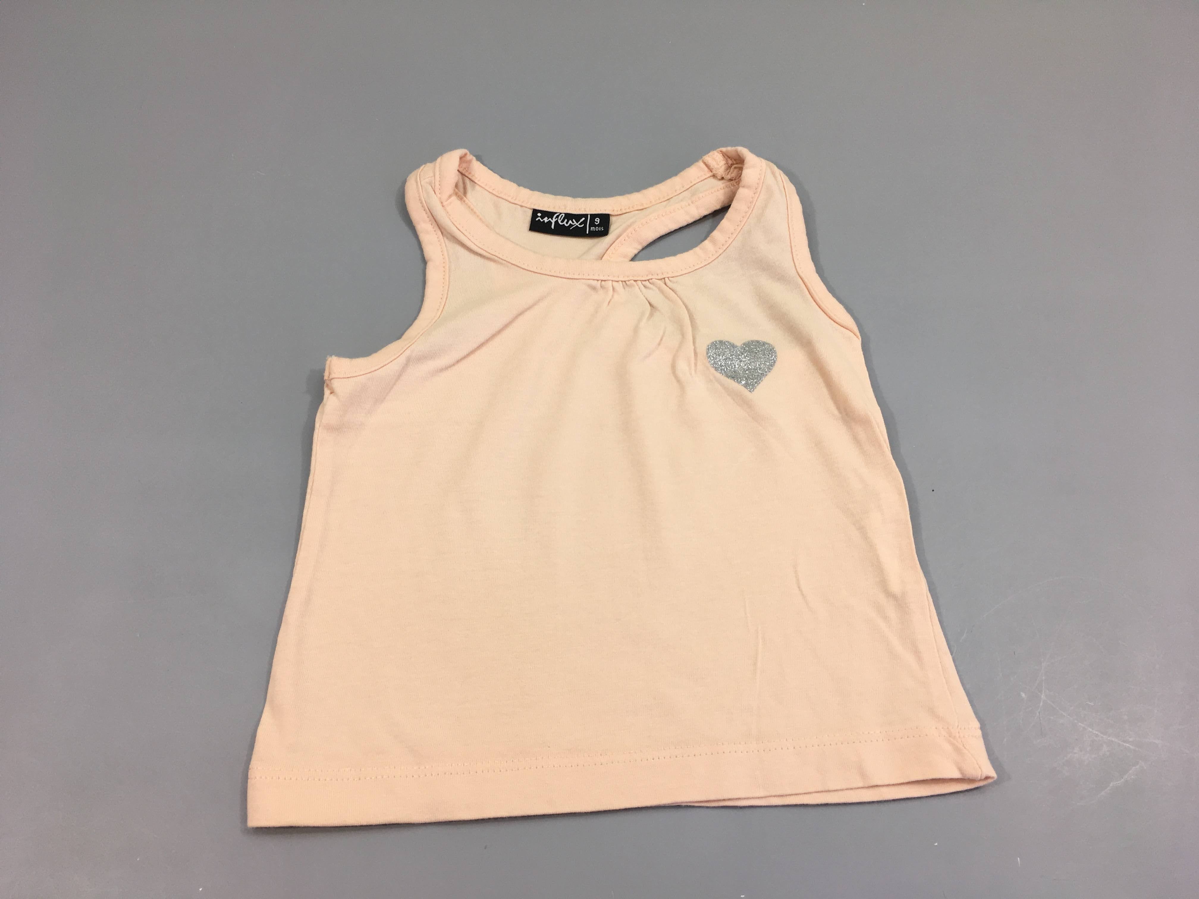 Débardeur saumon pâle , coeur argenté pailleté