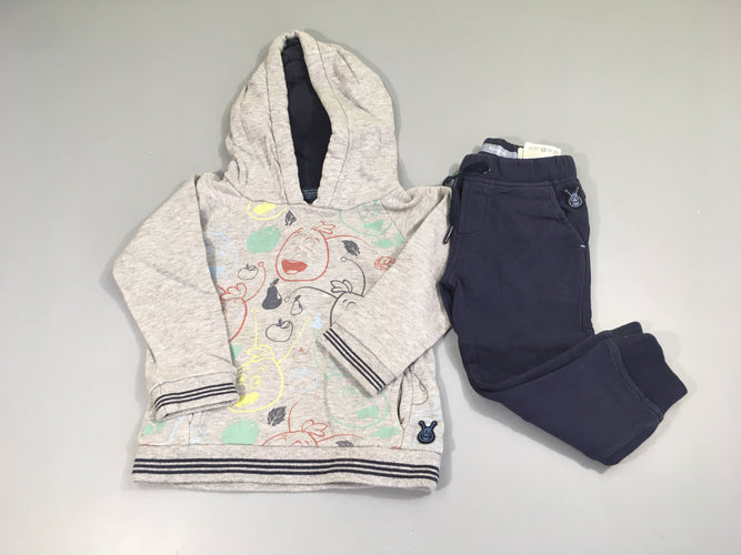 Sweat à capuche gris chiné + Pantalon molleton bleu foncé, moins cher chez Petit Kiwi