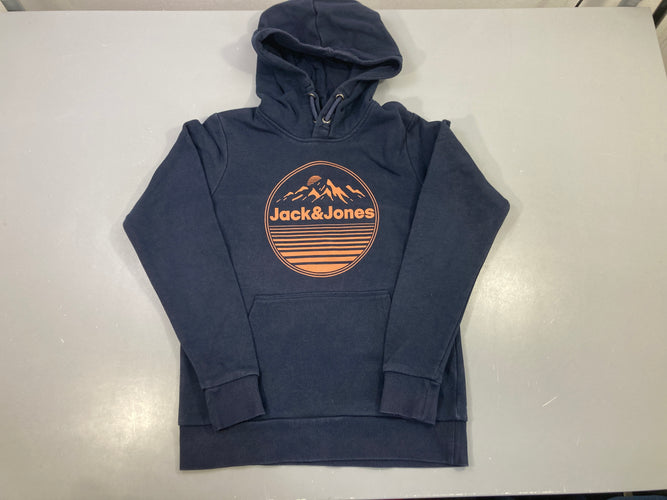 Sweat capuche bleu marine montagne, bouloché, moins cher chez Petit Kiwi