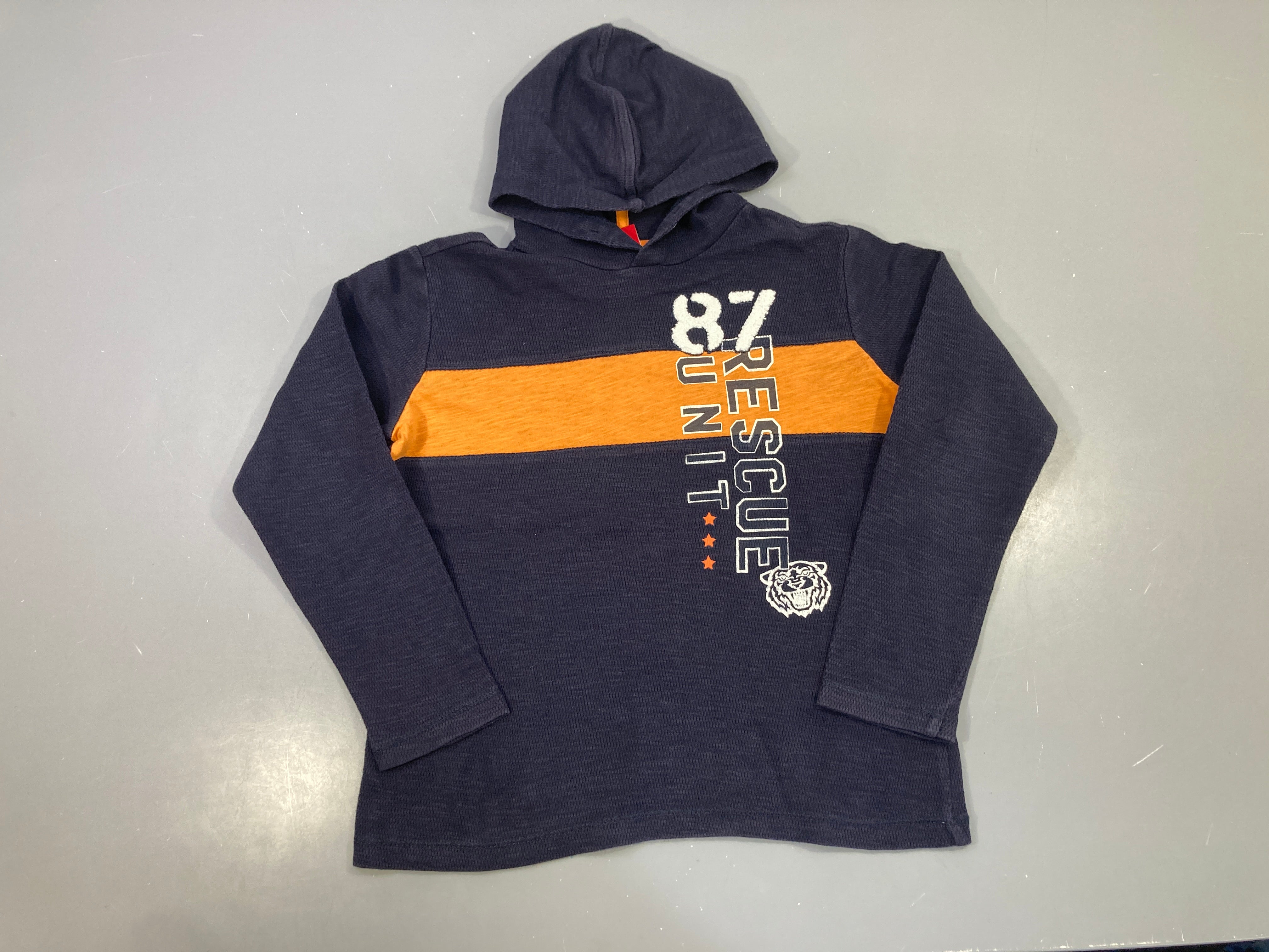 T-shirt m.l capuche bleu marine bande orange 87 Rescue Unit tigre