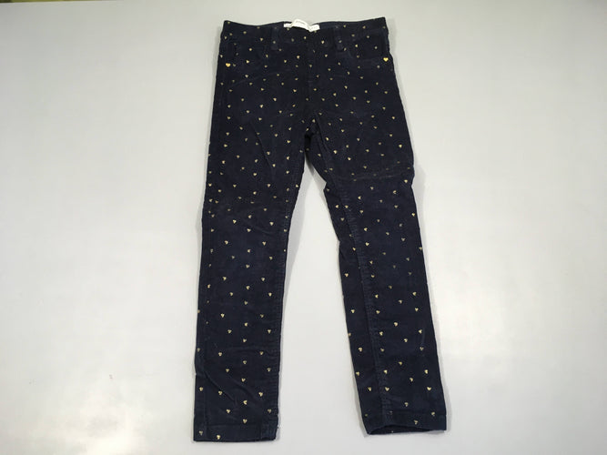 Jegging velours côtelé bleu marine coeurs dorés, moins cher chez Petit Kiwi