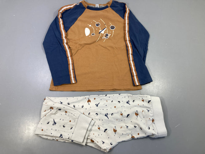 Pyjama jersey 2pcs camel/bleu marine espace fusées, moins cher chez Petit Kiwi
