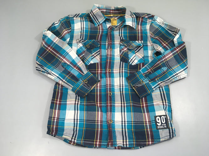 Chemise m.l à carreaux bleu-gris-aubergine, moins cher chez Petit Kiwi