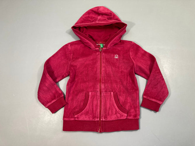 Sweat zippé à capuche velours ras rose, porté, moins cher chez Petit Kiwi