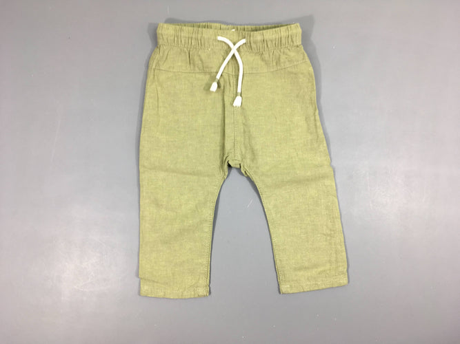 Pantalon léger kaki clair, 55% lin, moins cher chez Petit Kiwi