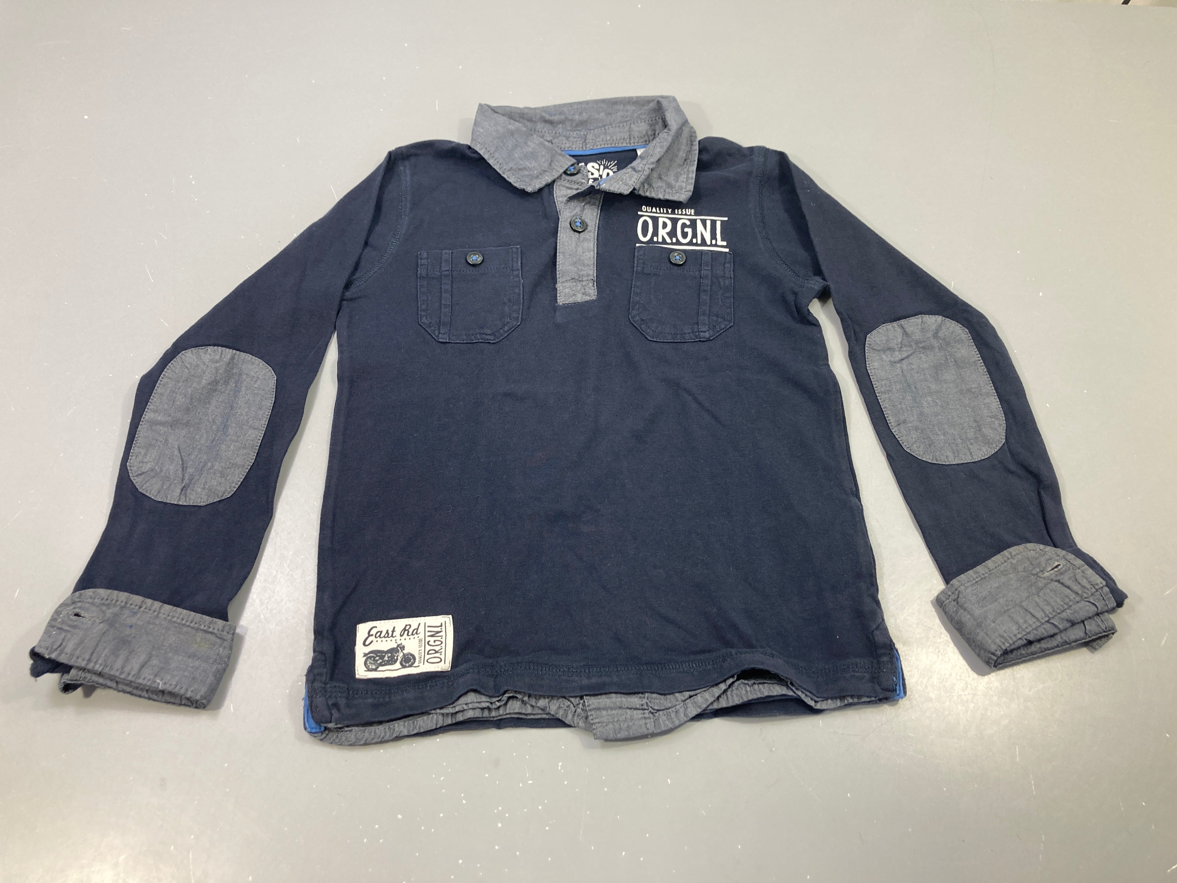 Polo effet superposé chemise m.l bleu marine coudières grises O.R.G.N.L