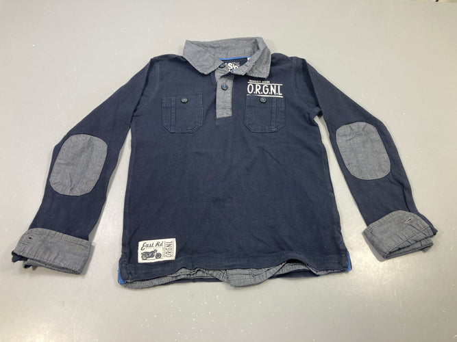 Polo effet superposé chemise m.l bleu marine coudières grises O.R.G.N.L, moins cher chez Petit Kiwi