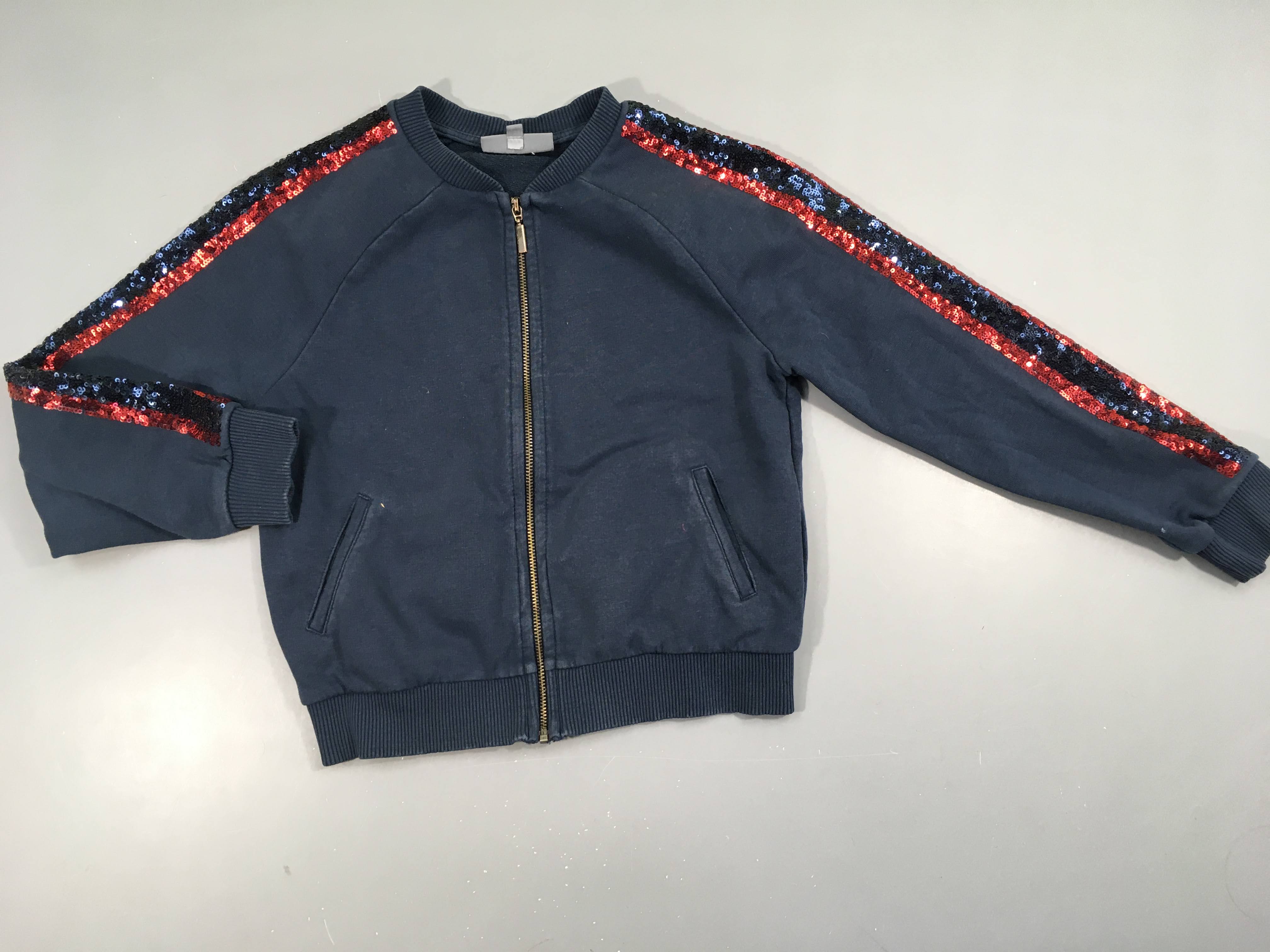 Sweat zippé bleu sequins manches Petite tache bas manche