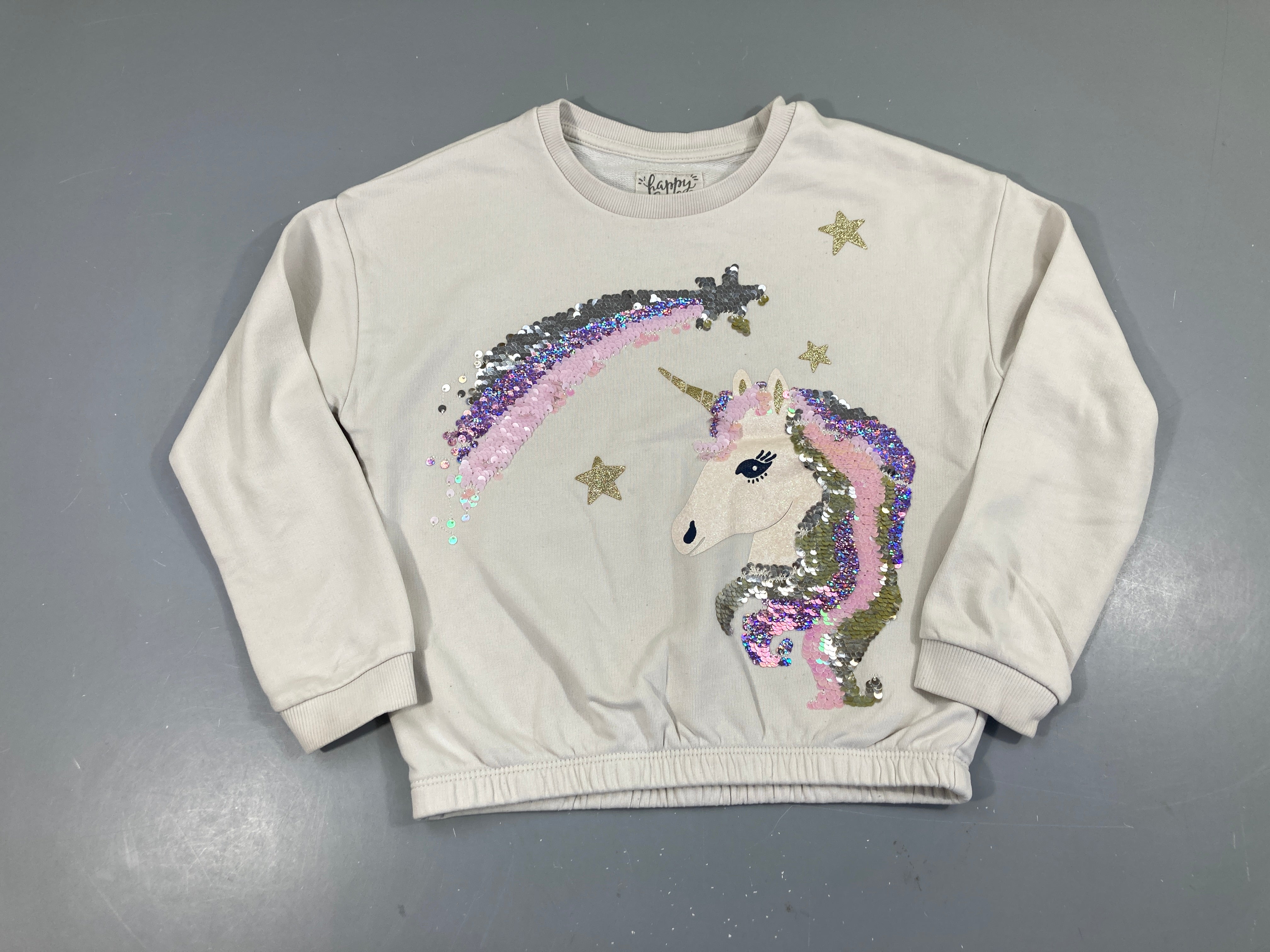Sweat blanc grisé Licorne sequins