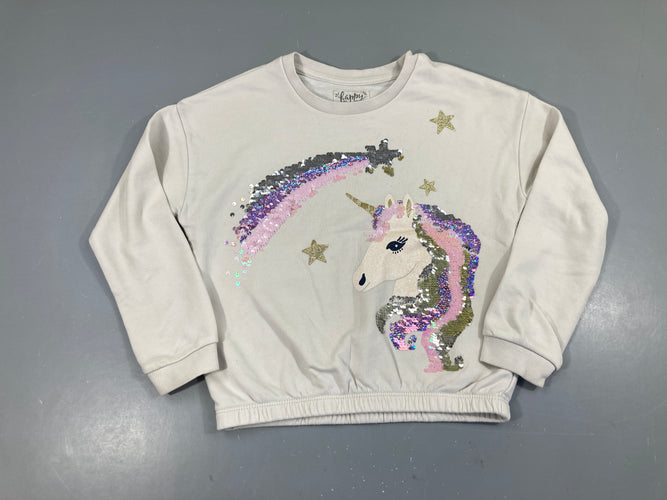 Sweat blanc grisé Licorne sequins, moins cher chez Petit Kiwi
