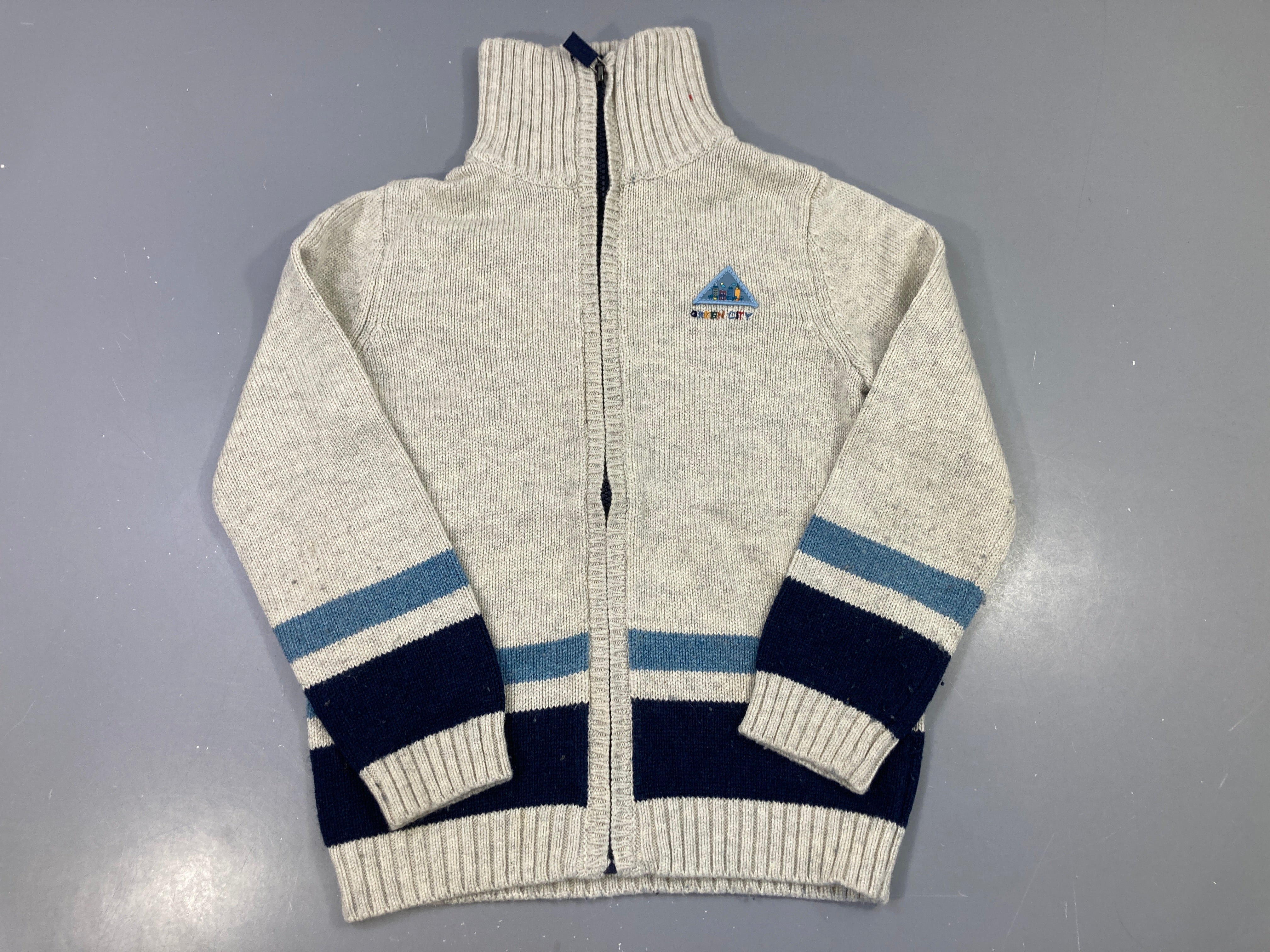 Gilet zippé écru rayures bleu marine bleu ciel Green City