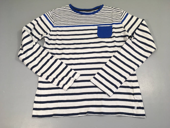 T-shirt m.l blanc rayé bleu marine poche, moins cher chez Petit Kiwi
