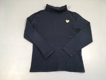 T-shirt col roulé bleu marine coeur doré