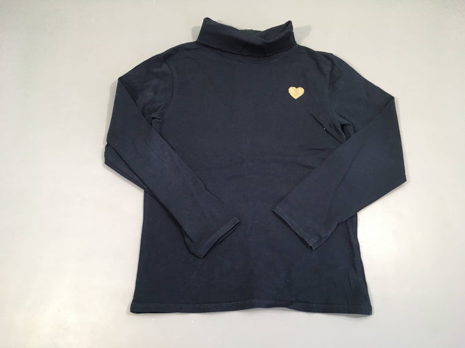T-shirt col roulé bleu marine coeur doré, moins cher chez Petit Kiwi