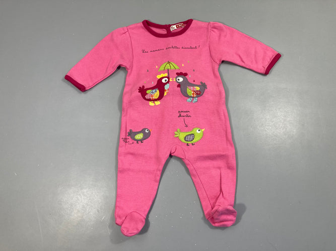 Pyjama jersey rose poules, légèrement bouloché, moins cher chez Petit Kiwi