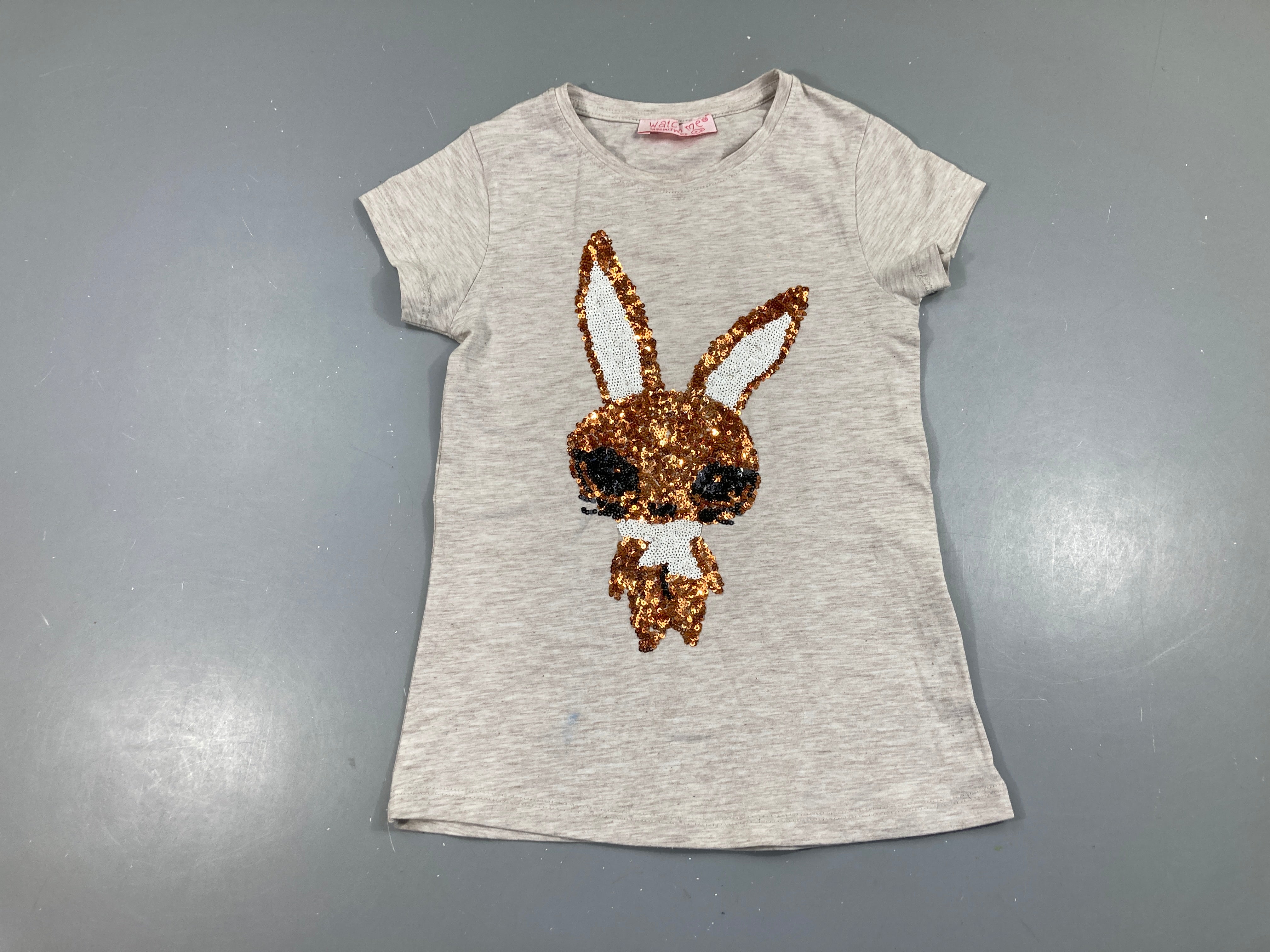T-shirt m.c gris chiné sequins lapin