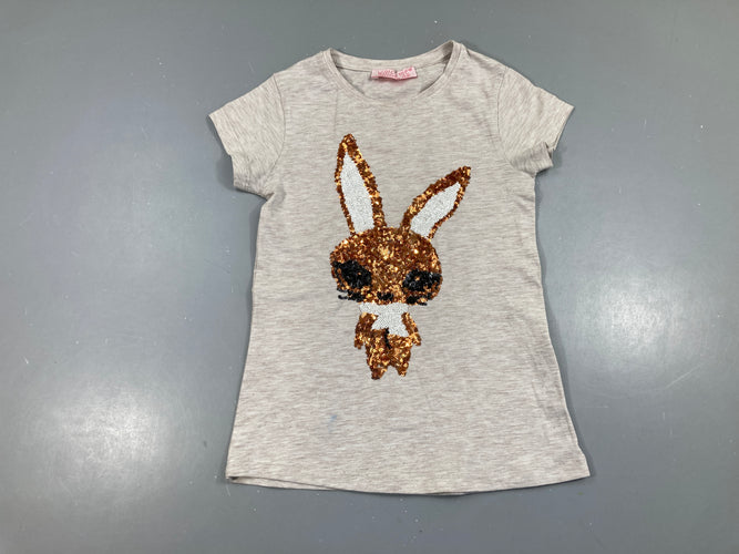 T-shirt m.c gris chiné sequins lapin, moins cher chez Petit Kiwi