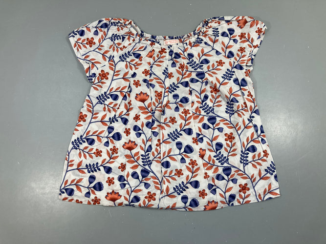 Blouse blanche feuillage bleu-ocre, moins cher chez Petit Kiwi