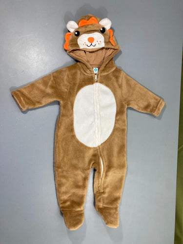 Combinaison velours beige animal à capuche, moins cher chez Petit Kiwi