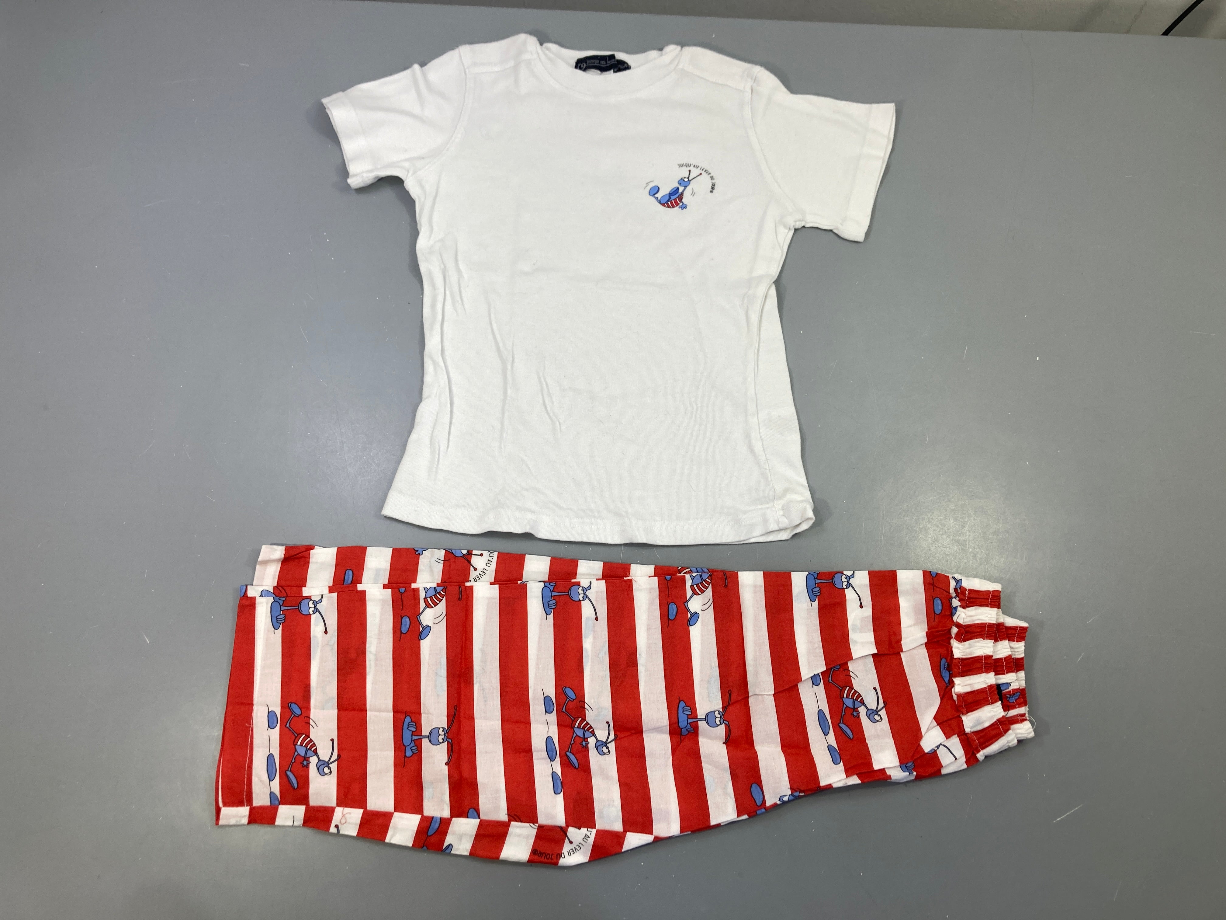 Pyjama 2pcs coton blanc rouge rayé fourmi