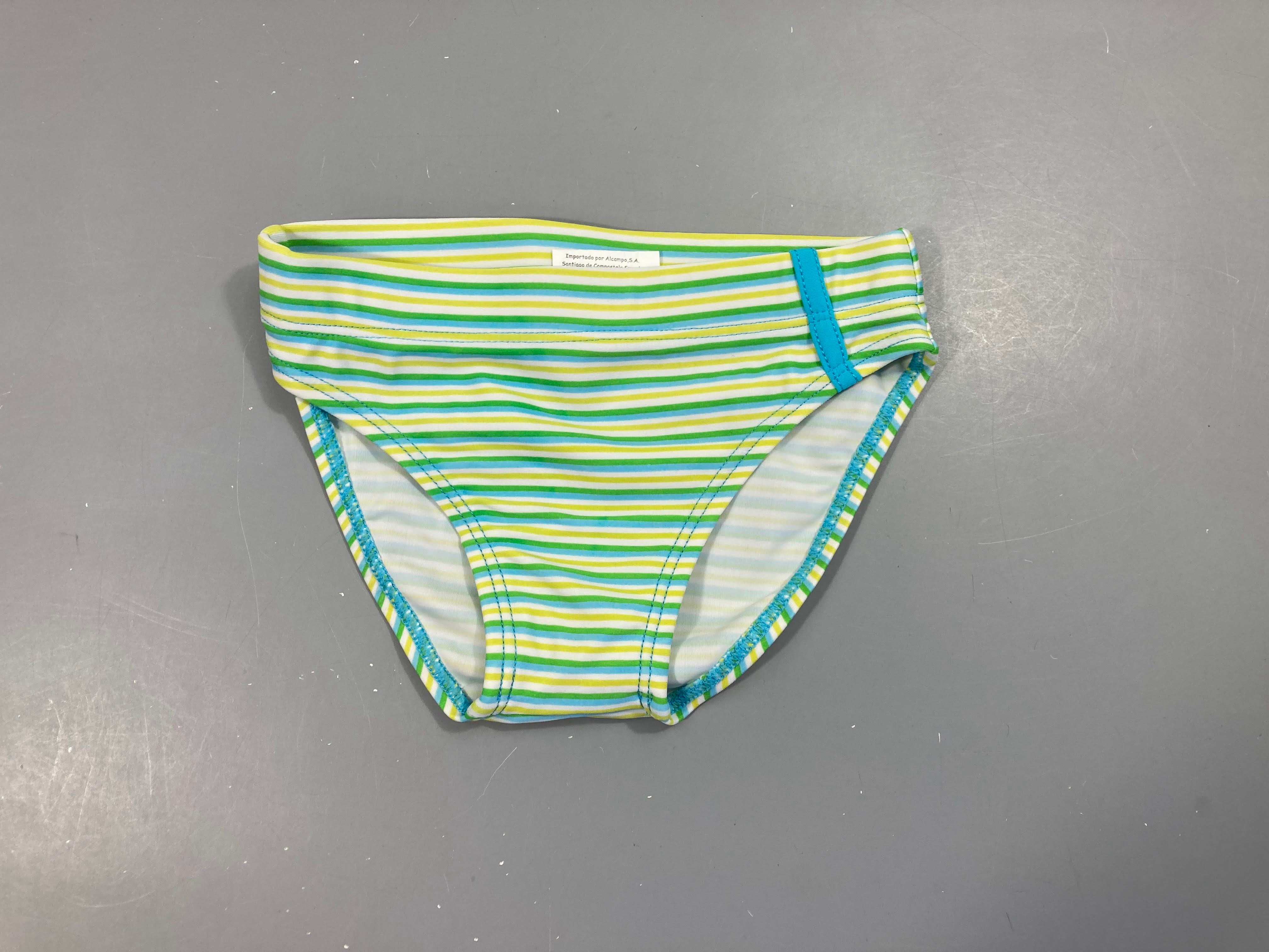 Maillot slip de bain blanc rayé bleu/vert