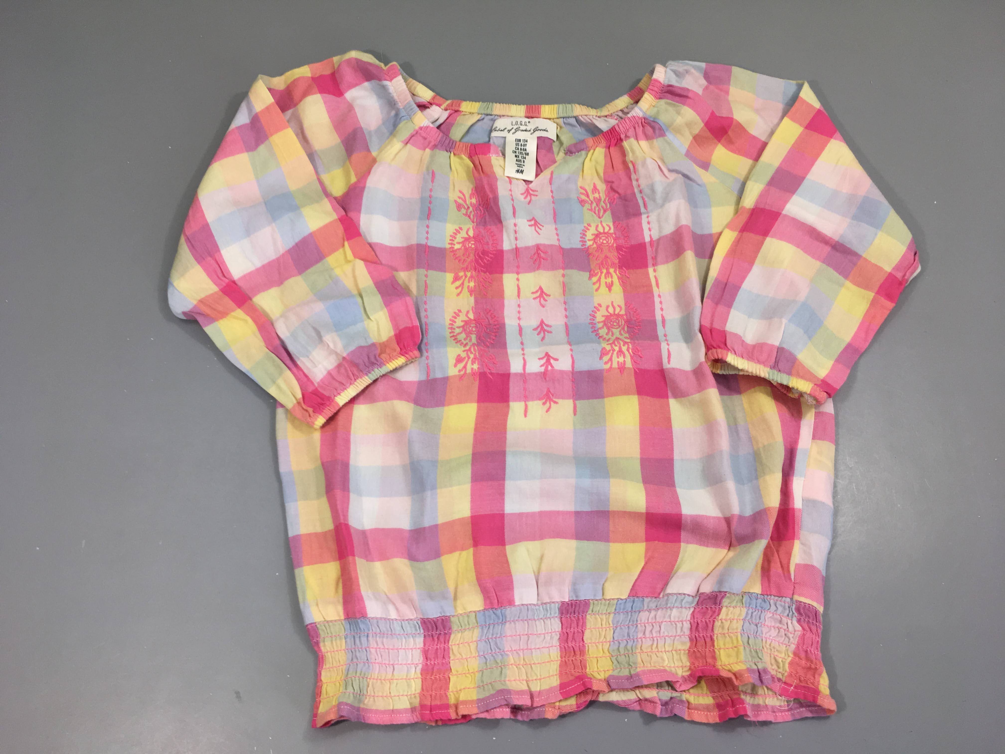 Blouse ml à carreaux jaune/rose/bleu